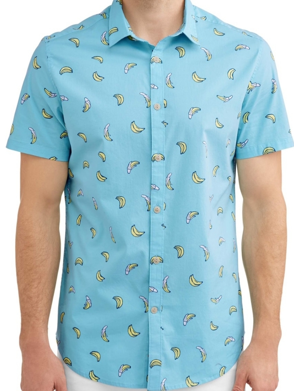 George mens short sleeve 3XL Button Down shirt Banana Graphic Teal/blue